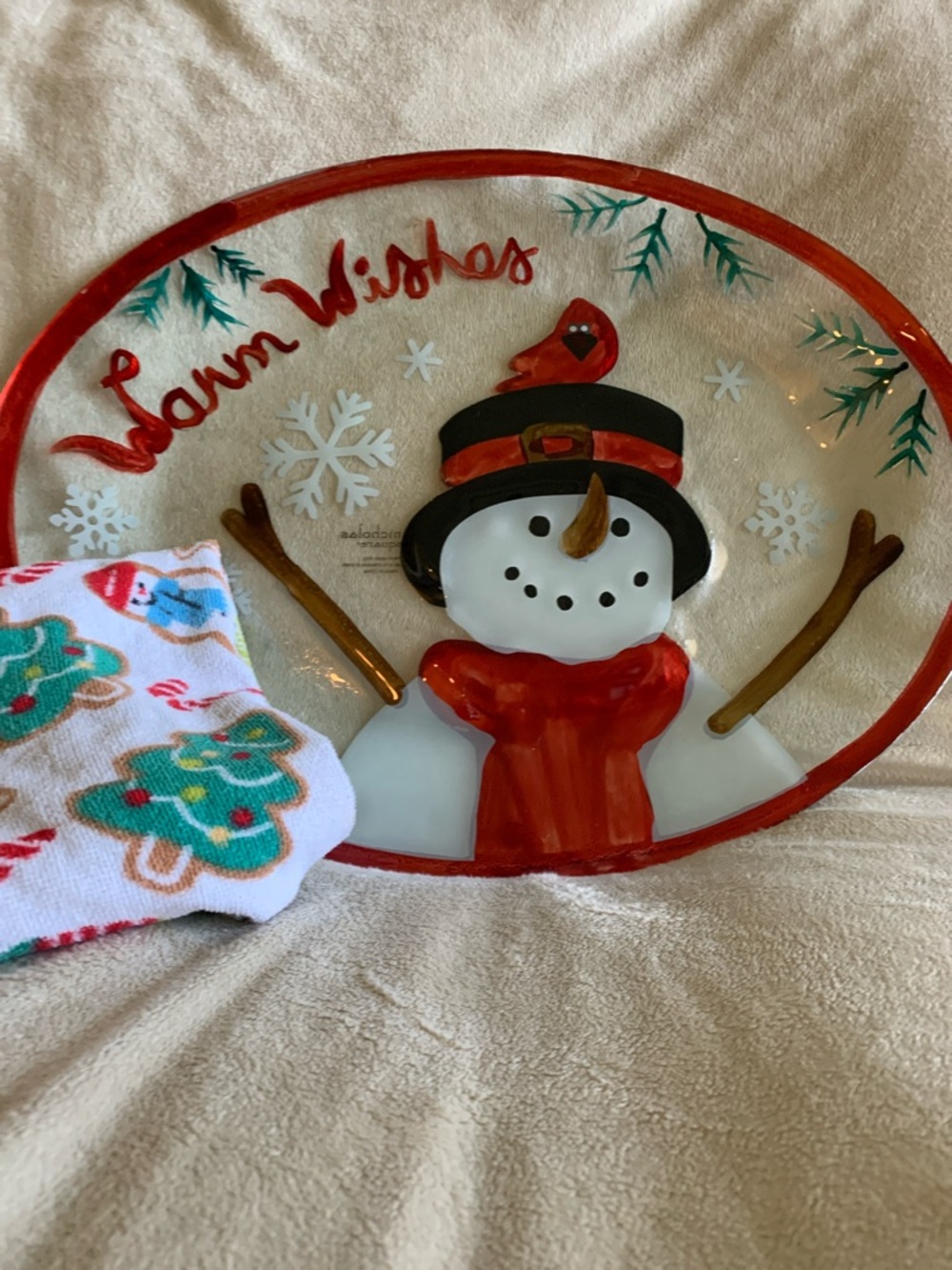 St. Nicholas Square Red Snowman 'Warm Wishes' Decorative Plate